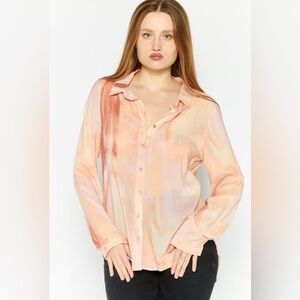 PTP 28 inches length 30“Peach Tie-Dye Button-Up Blouse